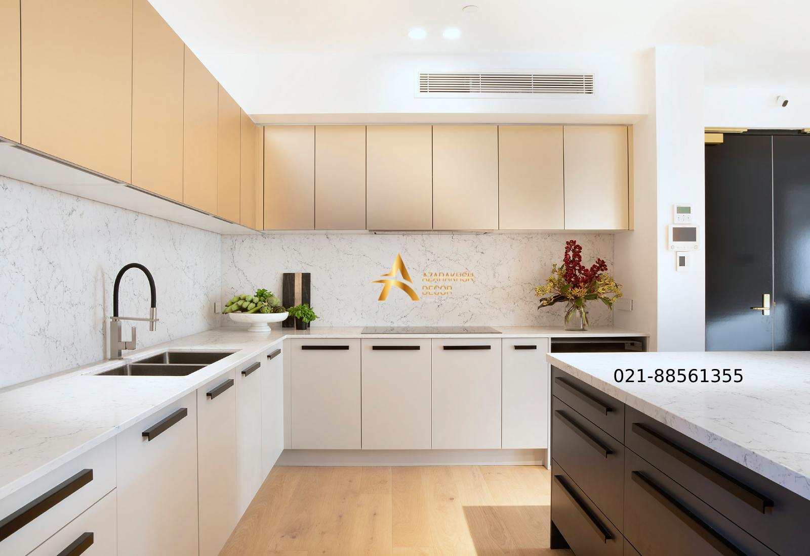عکس کابینت هایگلاس سفید قهوه ای 