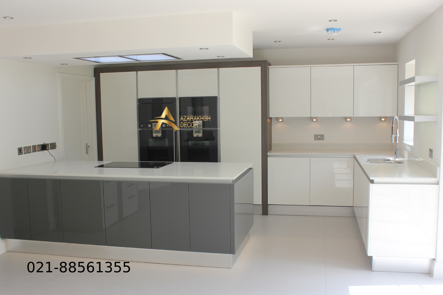 مدل جدید کابینت های گلاس سفید طوسی مدرن