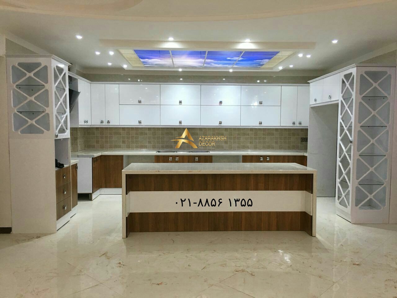 نمونه آشپزخانه هایگلاس سفید قهوه ای