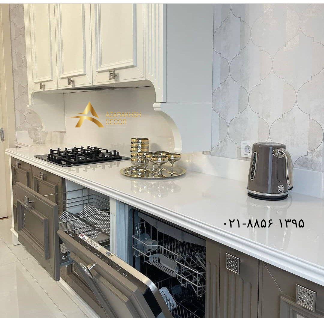 نمونه کابینت نئوکلاسیک سفید طوسی