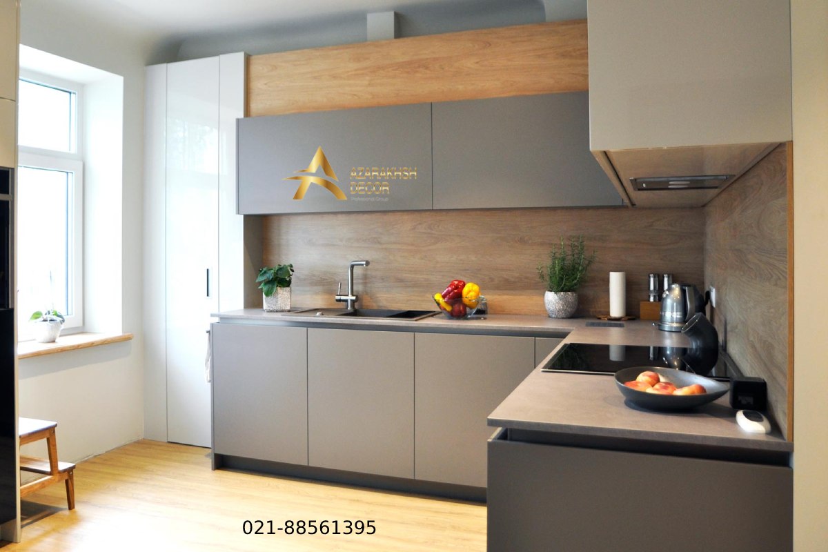 کابینت هایگلاس مات مناسب آشپزخانه باریک